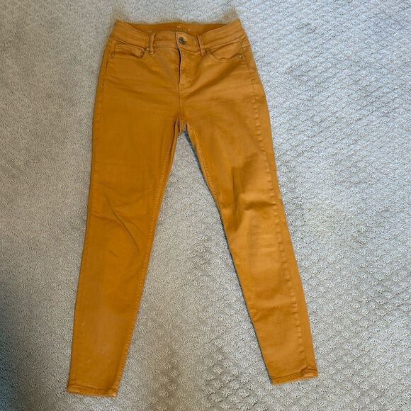 Sz 0P White House Black Market camel rust washed high rise skinny jeans - Picture 1 of 7